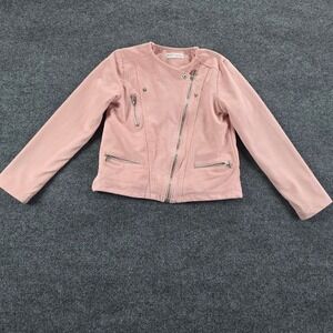 Minoti Pink Faux Suede Moto Jacket Girls Size 12 13 Years